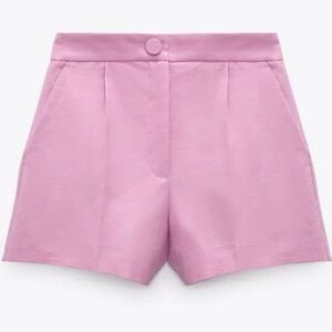 ZARA High-Waisted Pink Linen Blend Shorts